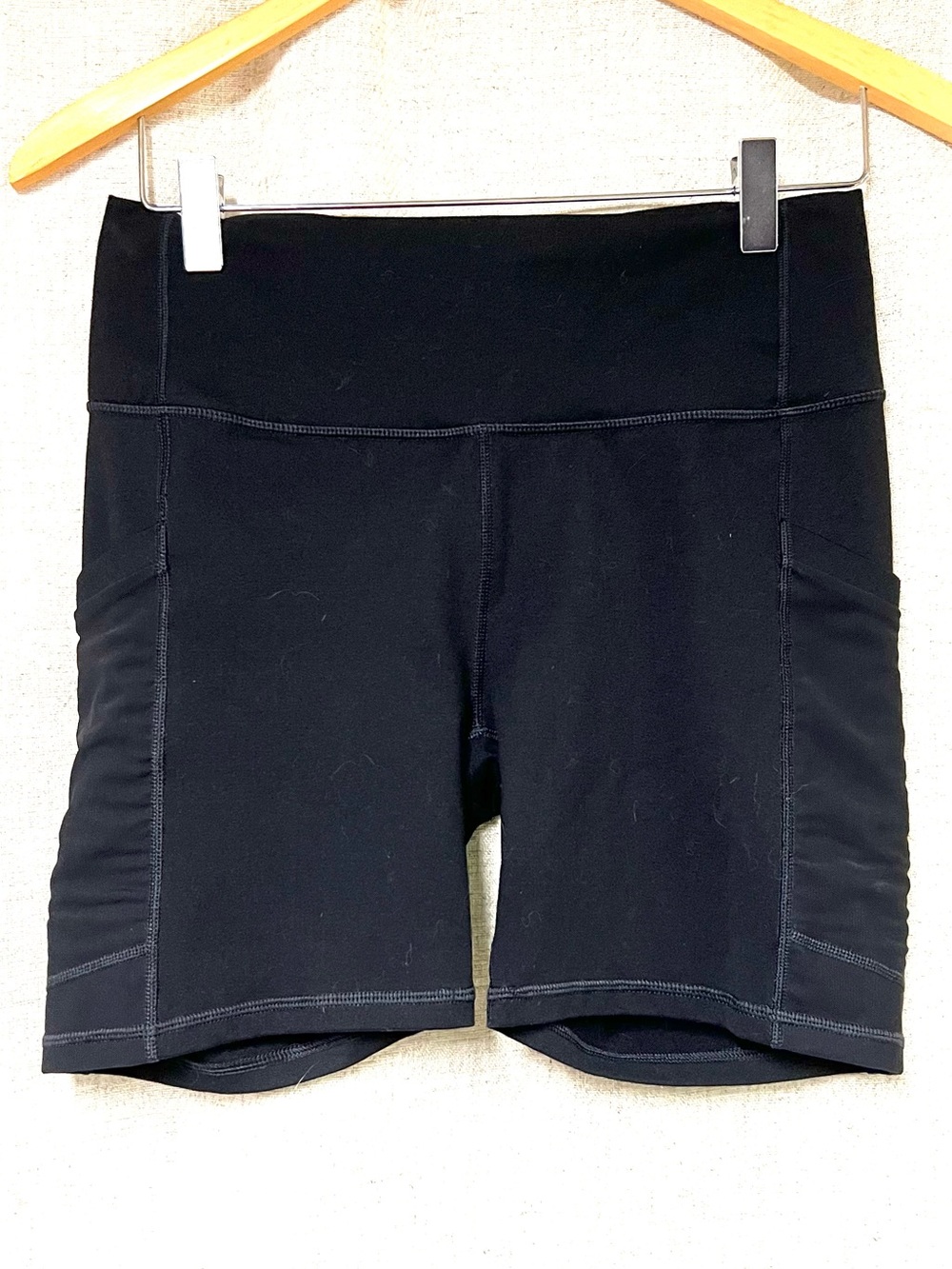 Fabletics Black High-Rise Bike Shorts with Side Panels